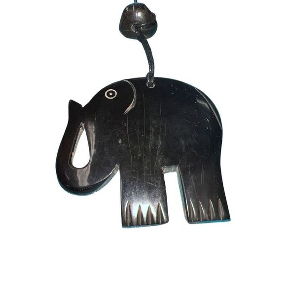Vintage Necklace Elephant Pendant Charm Black Adjustable up 28” - Picture 2 of 6